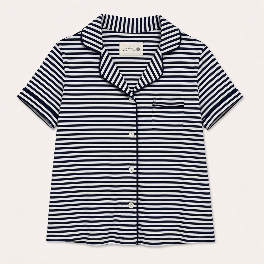 The Cat's Pajamas Womens Navy White Striped Short Sleeve Button Pajama Top M NWT